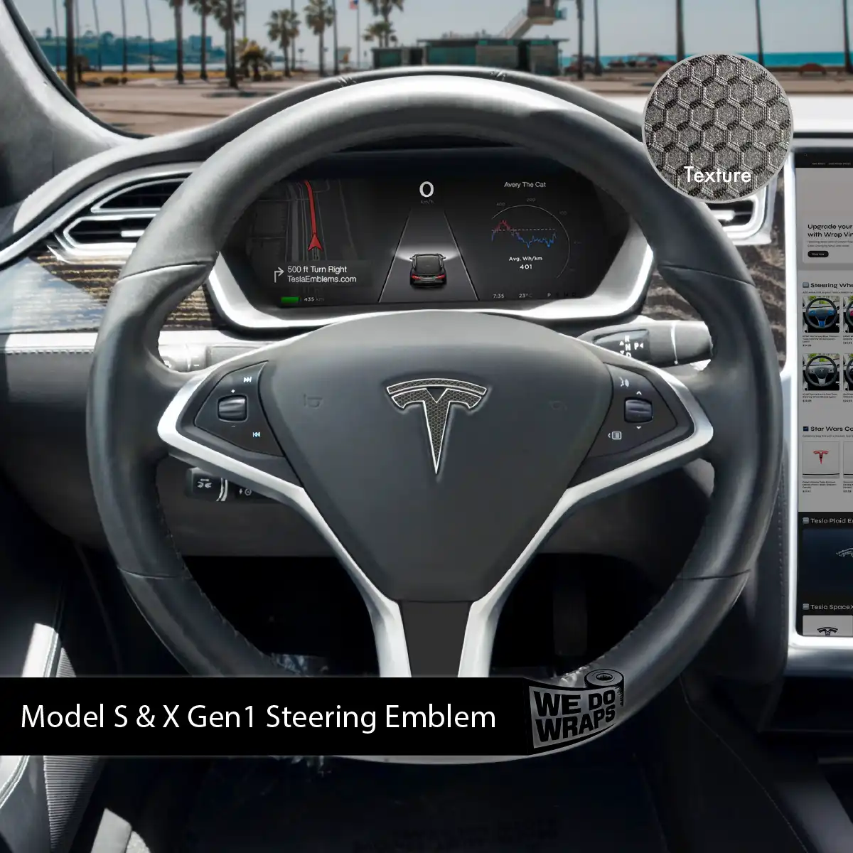 3M Matrix Black Tesla Steering Wheel Emblem Decal | Model S