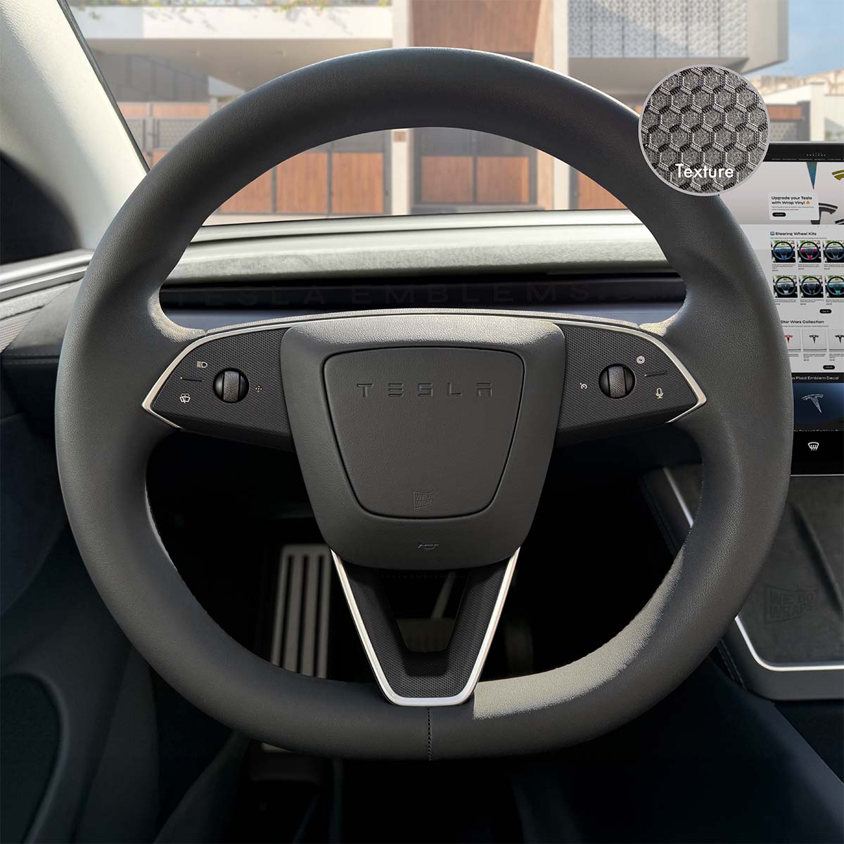 3M Matrix Black Tesla Steering Wheel Trim Decal Kit | 3-piece Set | M3 Feb 2024-2026