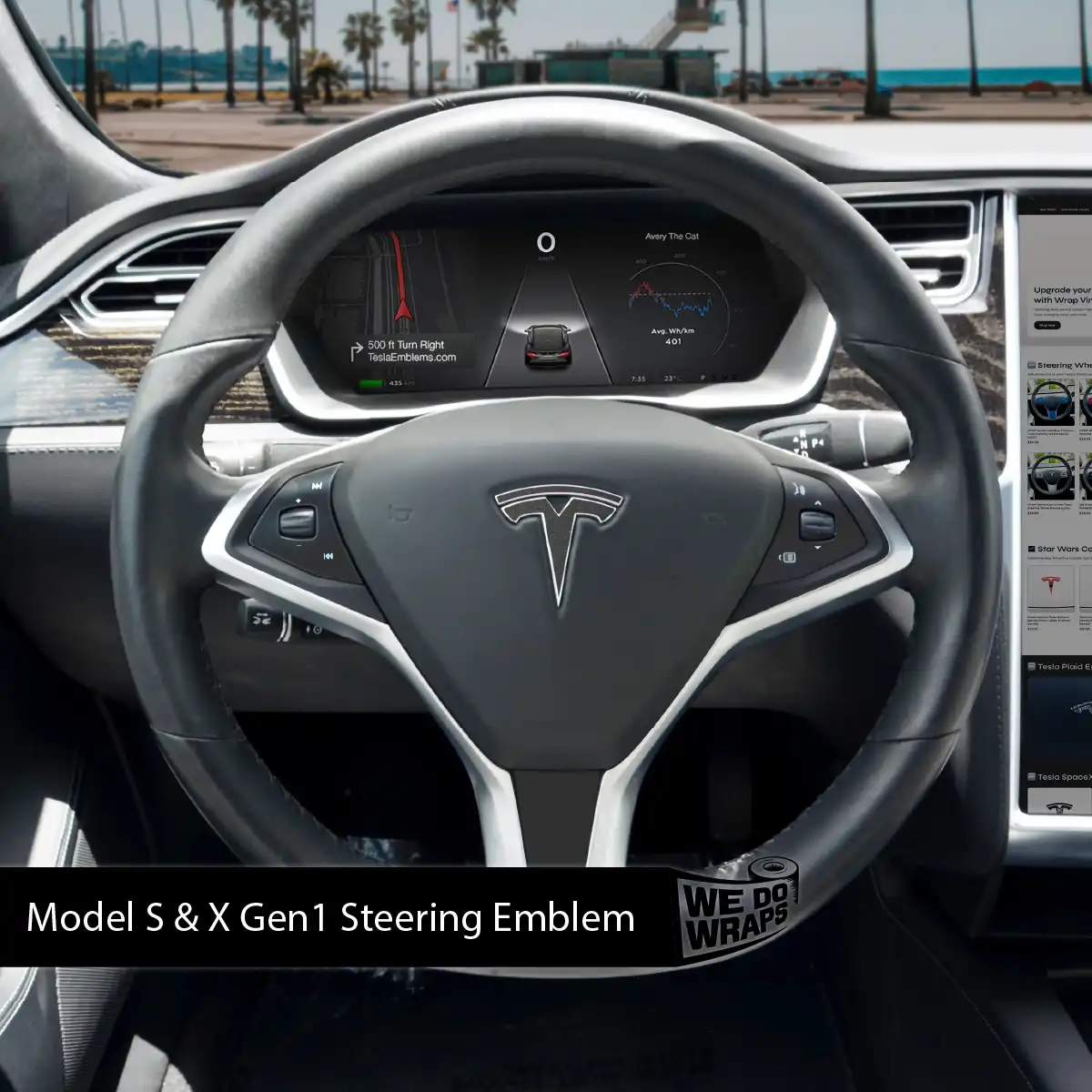 3M Matte Black Metallic Tesla Steering Wheel Emblem Decal | Model S