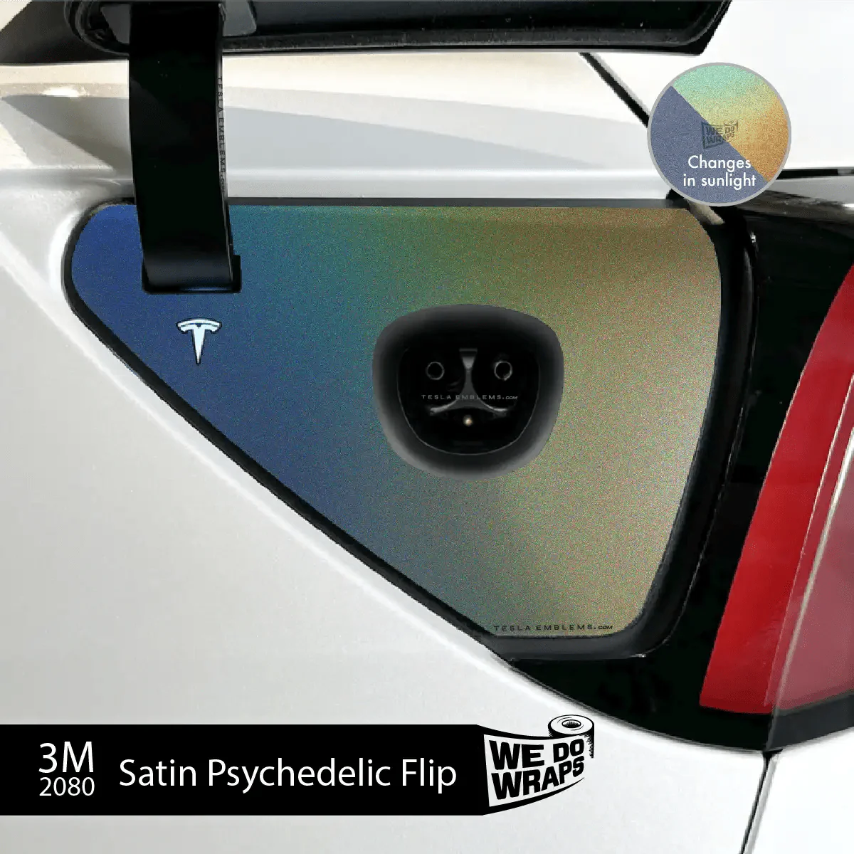 3M Satin Psychedelic Flip Tesla Charge Port Wrap | Model Y