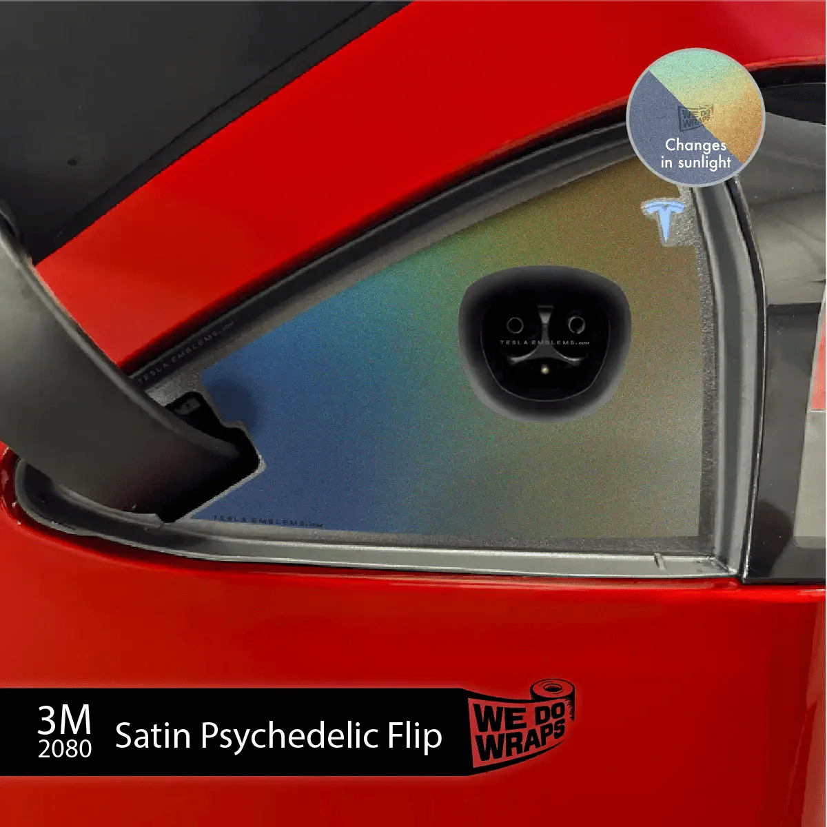 3M Satin Psychedelic Flip Tesla Charge Port Wrap | Model S