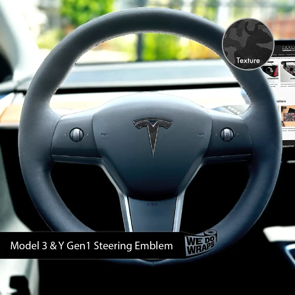 3M Shadow Black Camo Tesla Steering Wheel Wrap | MY 2019-'25