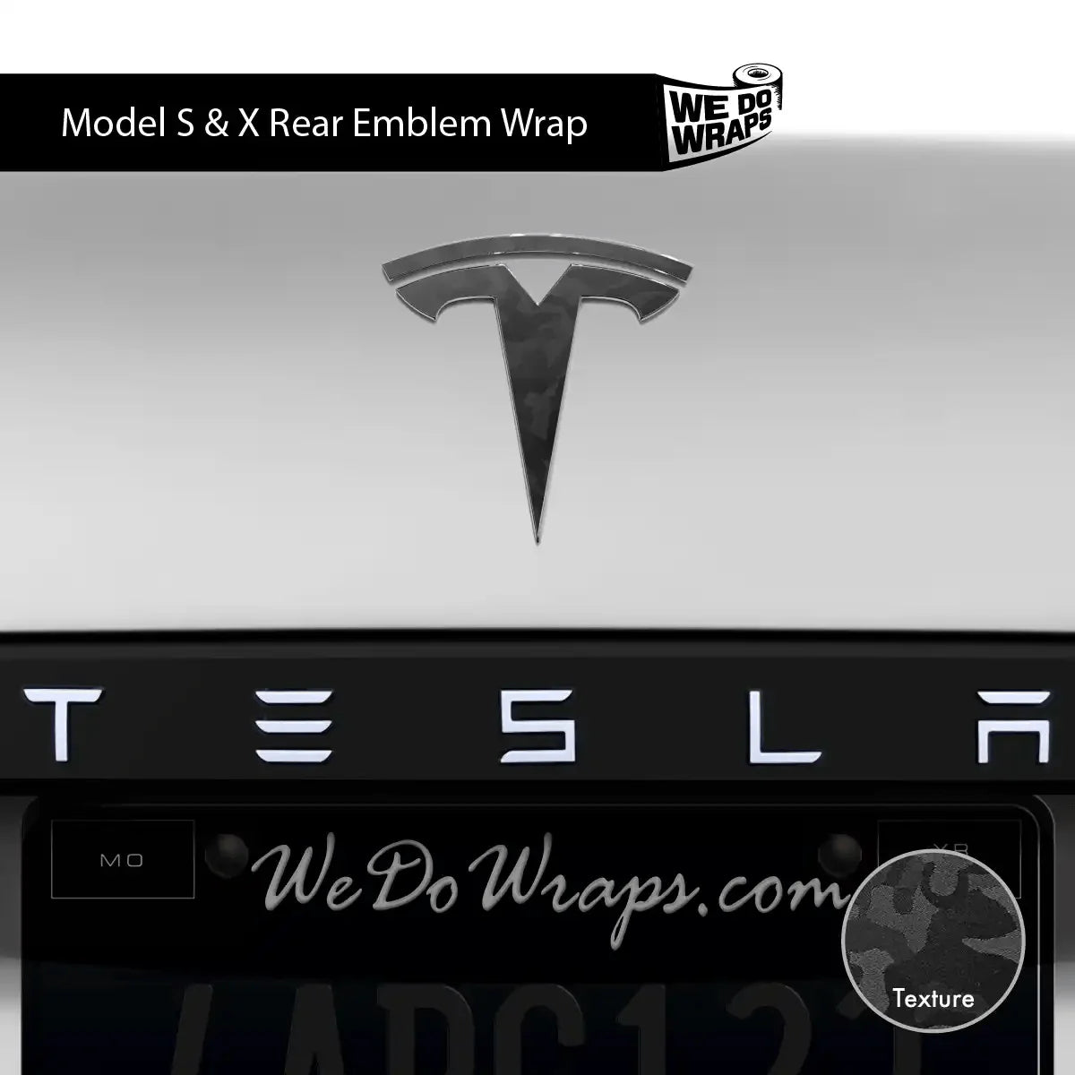 3M Shadow Black Camo Tesla Emblem Decals (Front + Back) | Model S