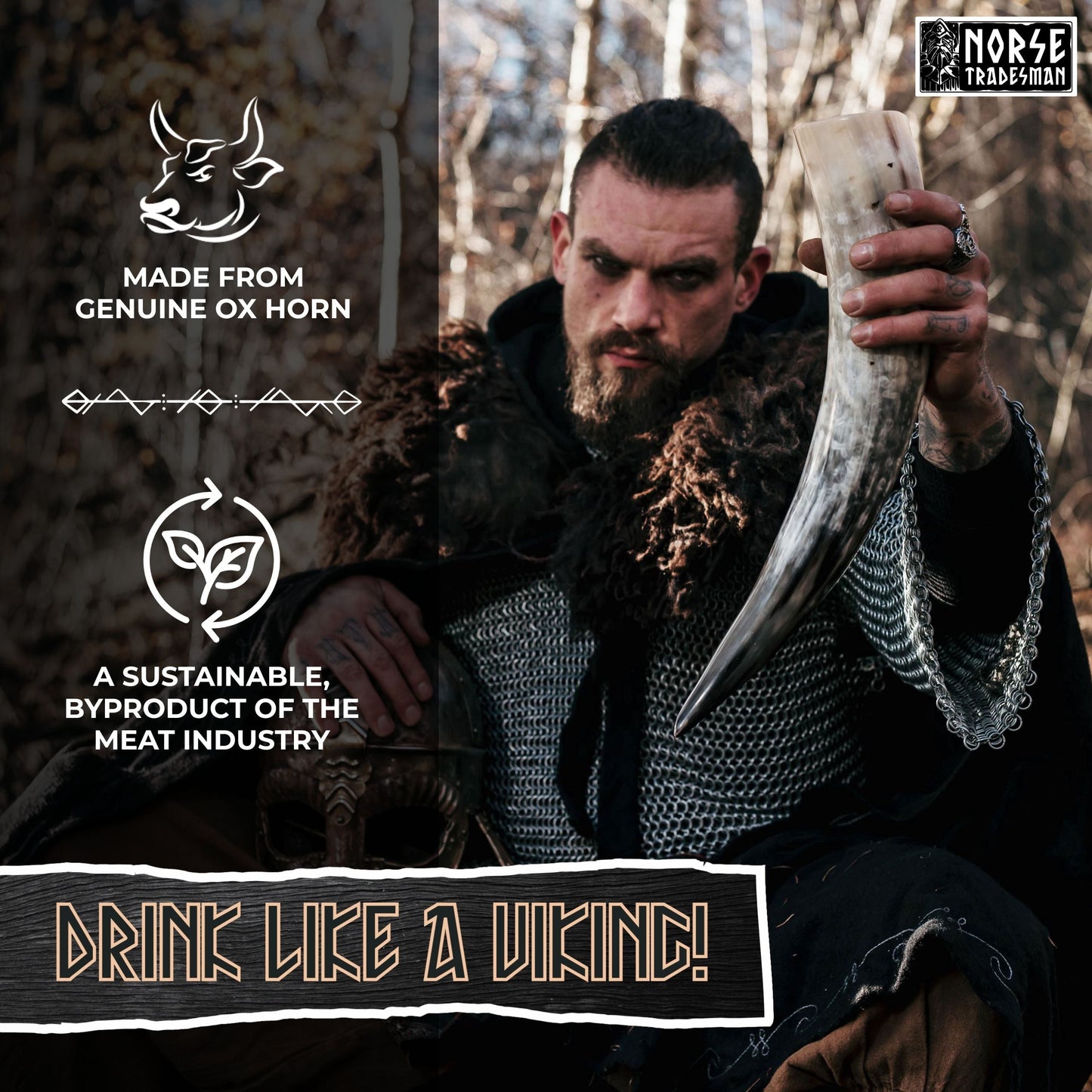 Curved Drinking Horn Bundle with Stand & Holster