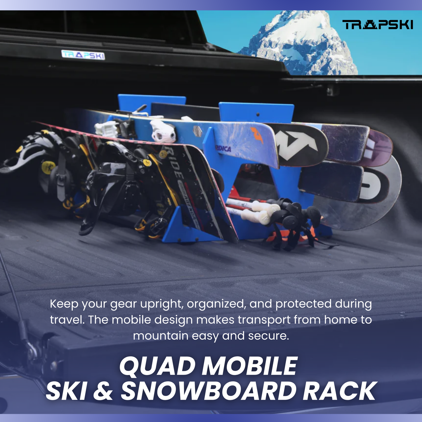 TRAPSKI QUAD All Mountain/Race/XC Ski and Standard Stance Snowboard Rack