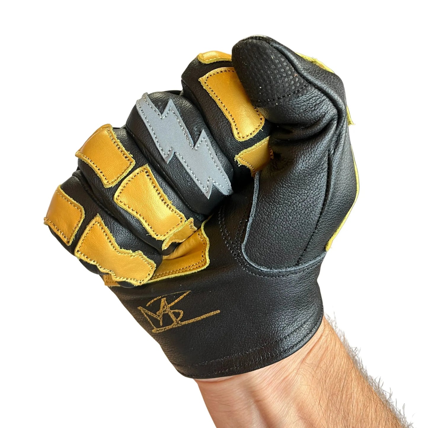 Leather Gloves - Buffalo Skeleton  Motorcycle Astrapí (Lightning)-Black-Gold