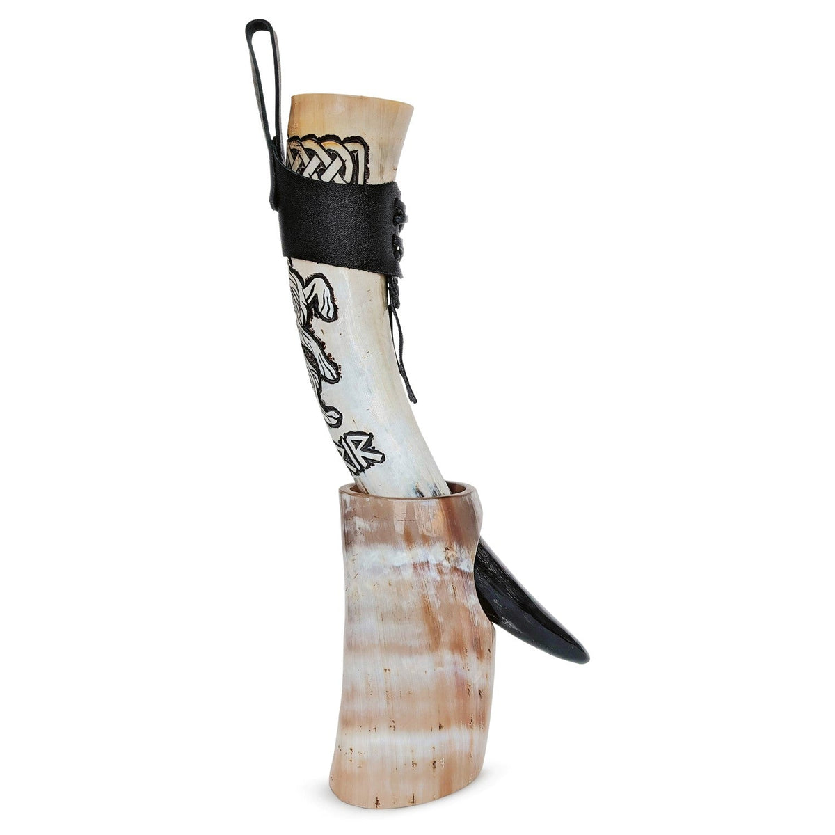 Curved Drinking Horn Bundle with Stand & Holster (Pick Your Color)
