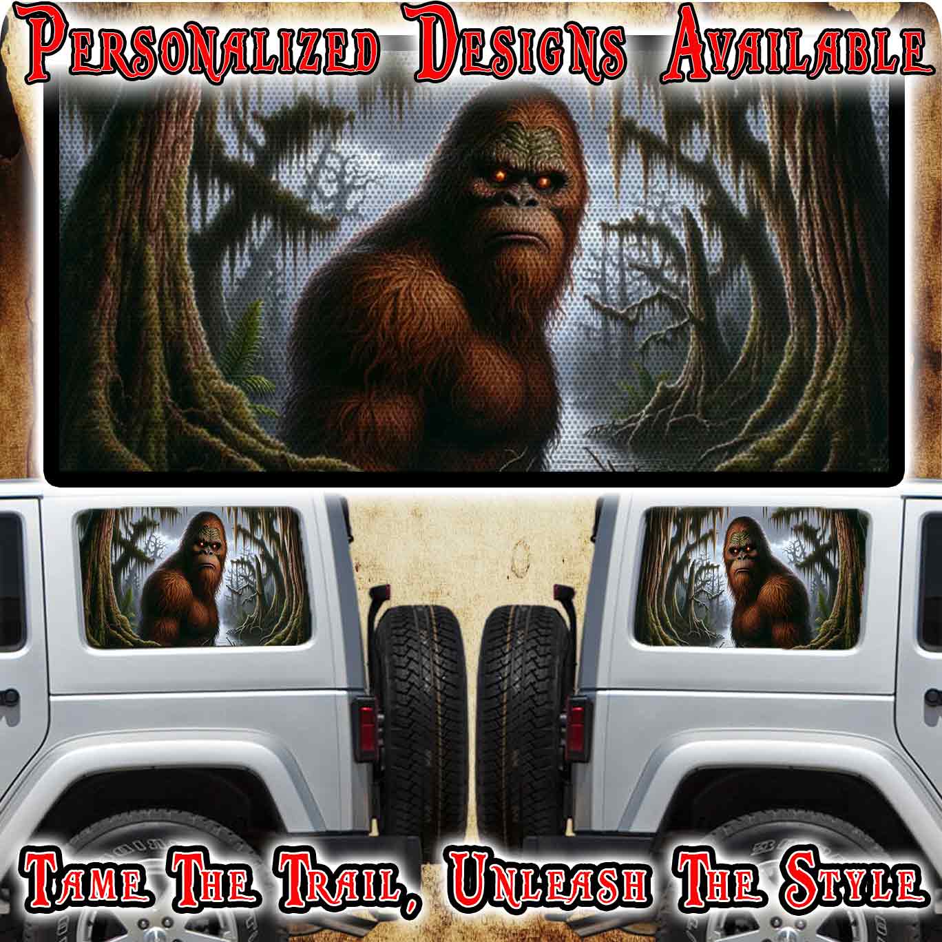 Bigfoot Rear quarter window see through graphic.