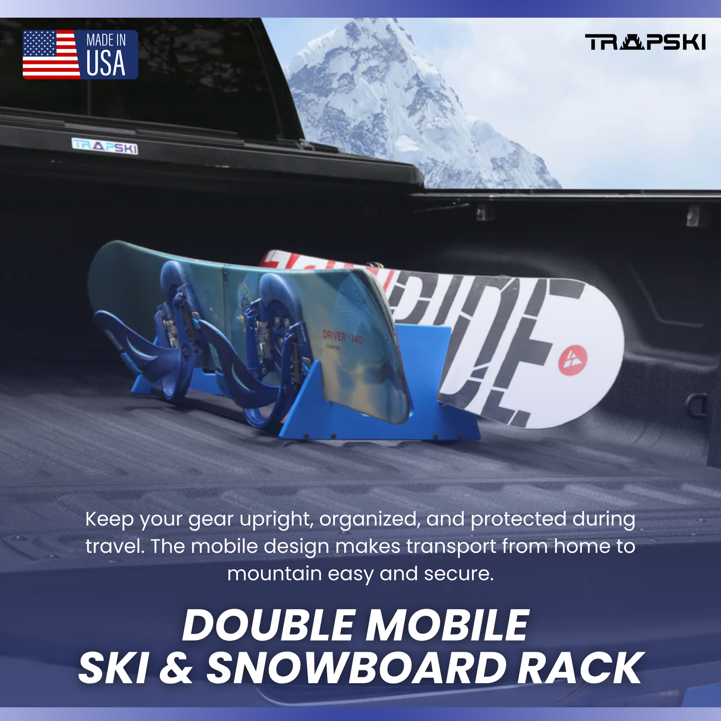 TRAPSKI DOUBLE Mobile All Mountain/Race/XC/Powder Ski and Standard Stance Snowboard Rack