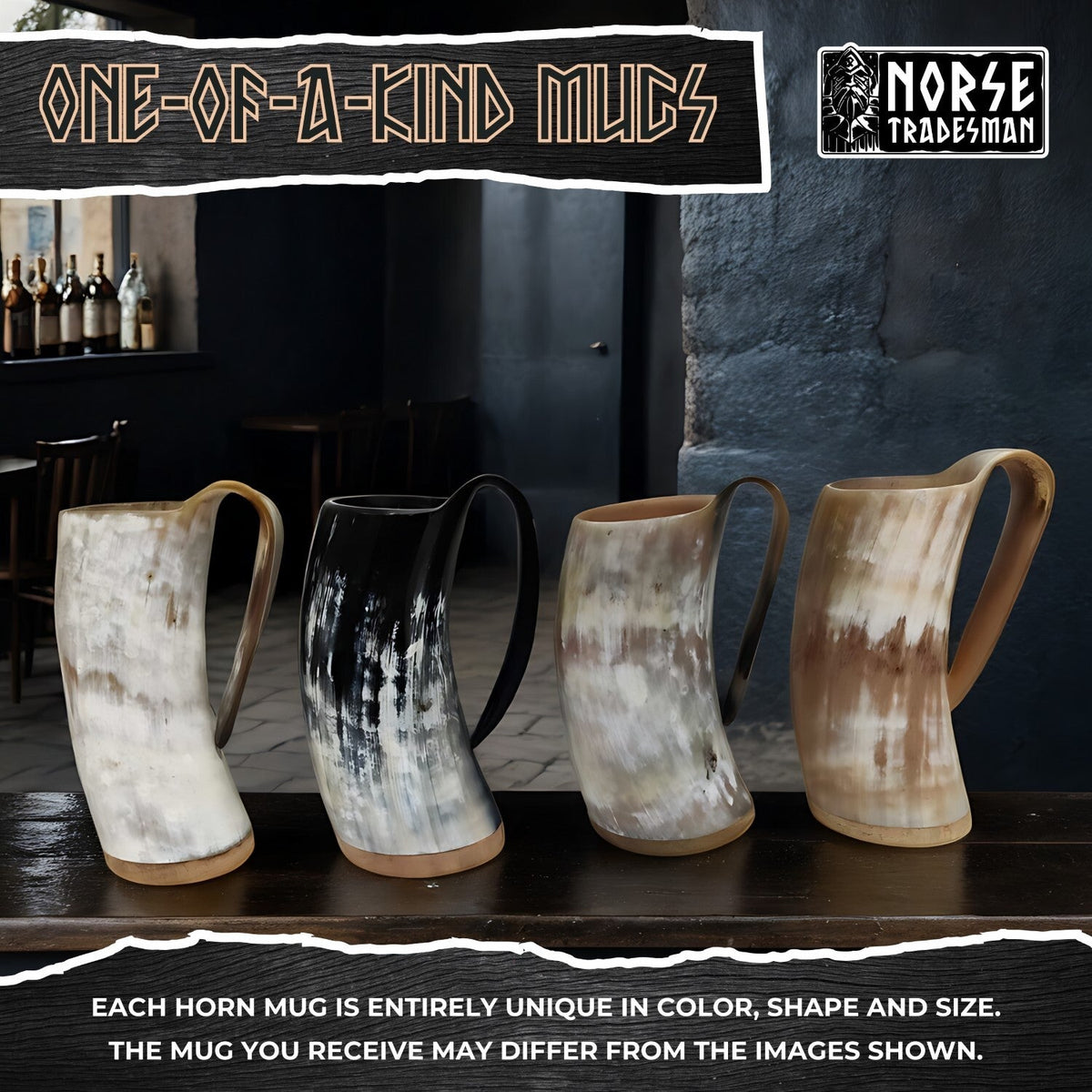 Viking Horn Tankard, Hand-Burned Norse Design