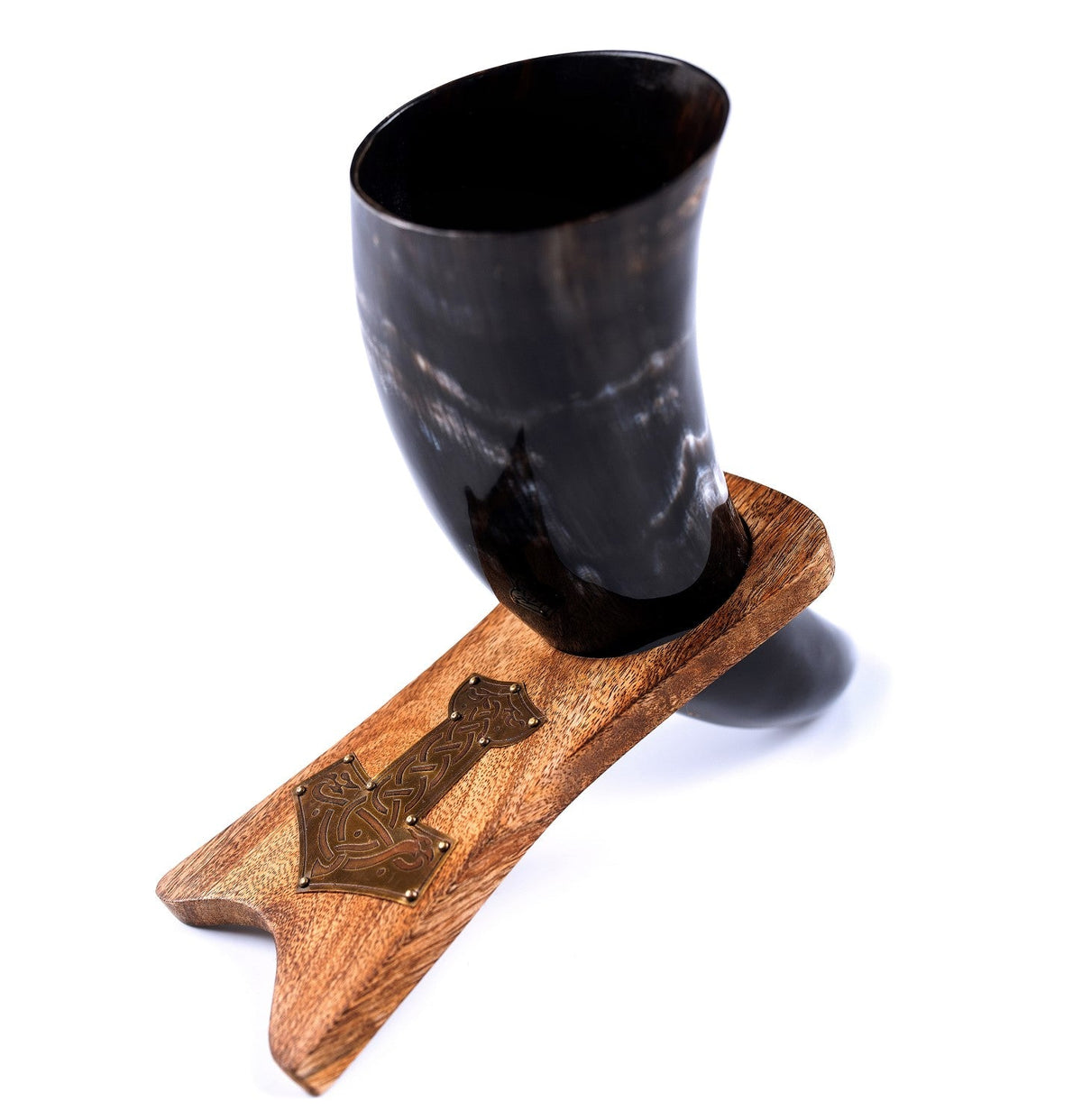 Viking Drinking Horn with Wooden Stand