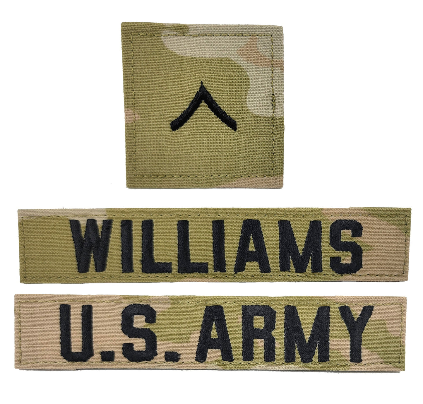 3 Piece Set - U.S. Army OCP Name Tape & Rank  - 3 Color OCP