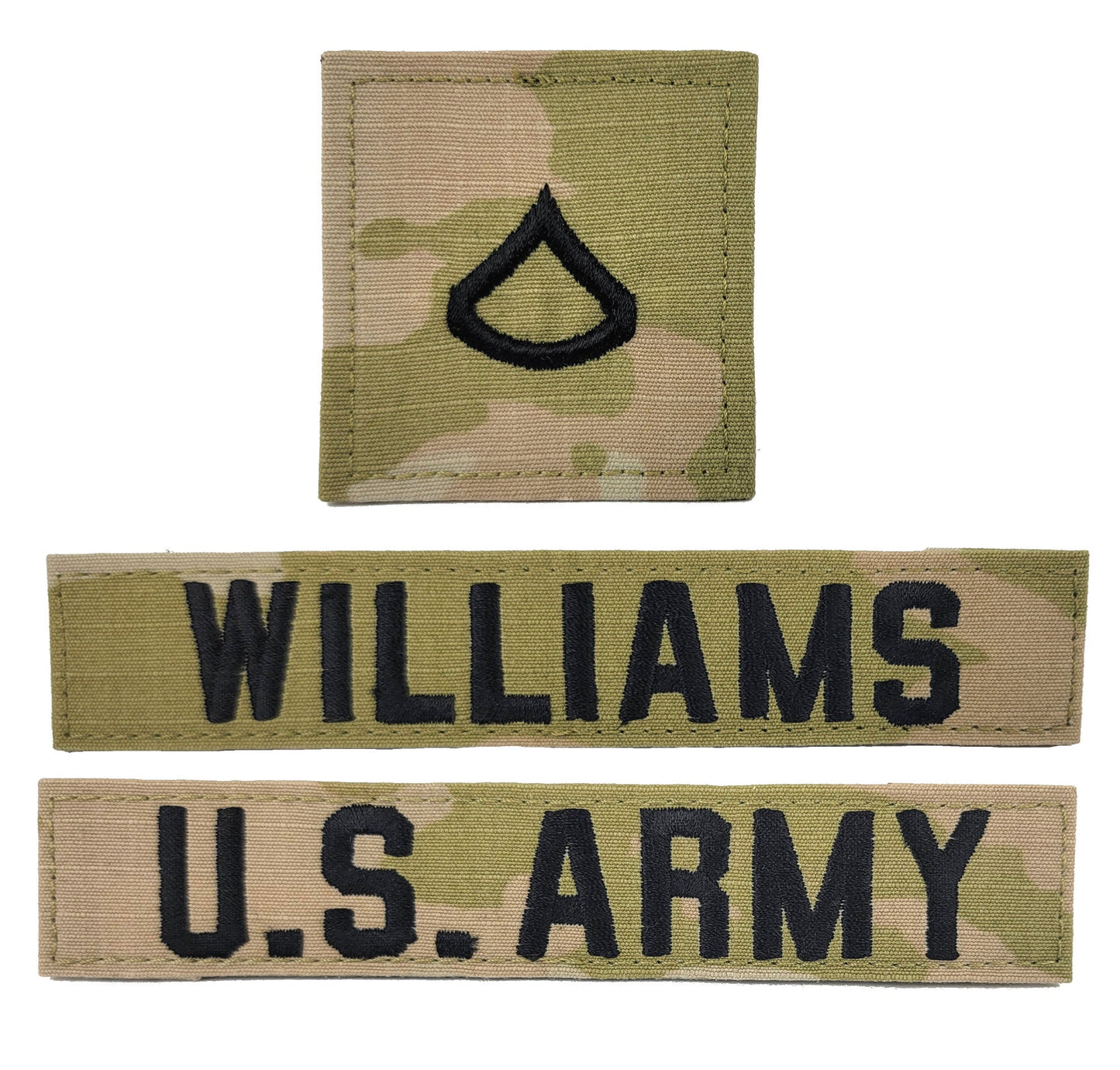 3 Piece Set - U.S. Army OCP Name Tape & Rank  - 3 Color OCP