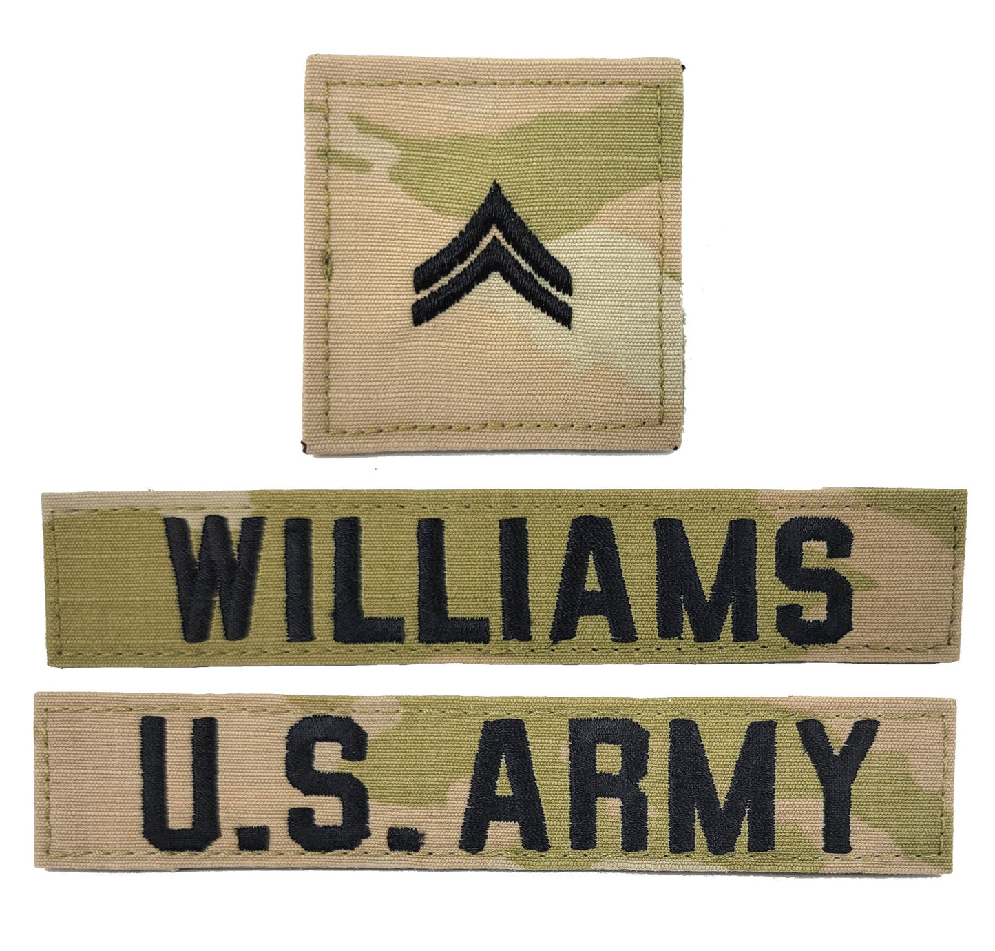 3 Piece Set - U.S. Army OCP Name Tape & Rank  - 3 Color OCP
