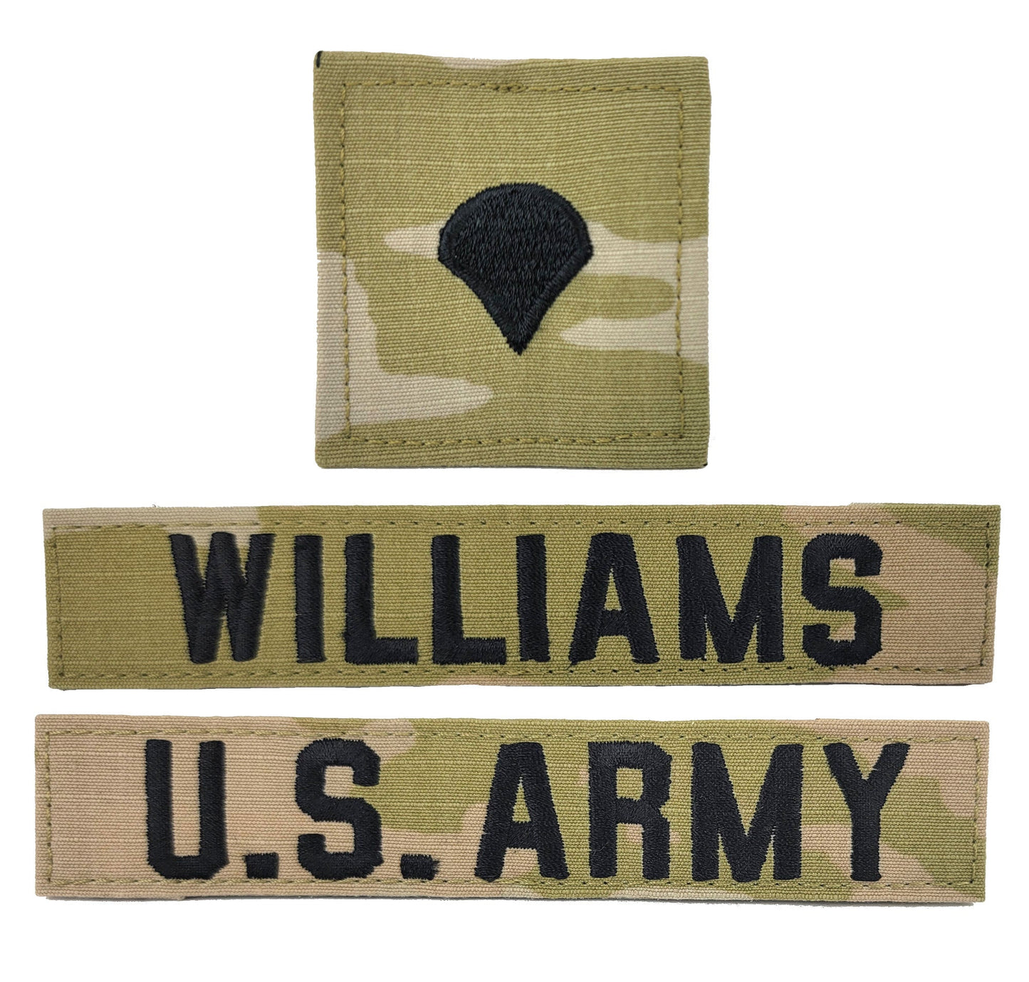 3 Piece Set - U.S. Army OCP Name Tape & Rank  - 3 Color OCP