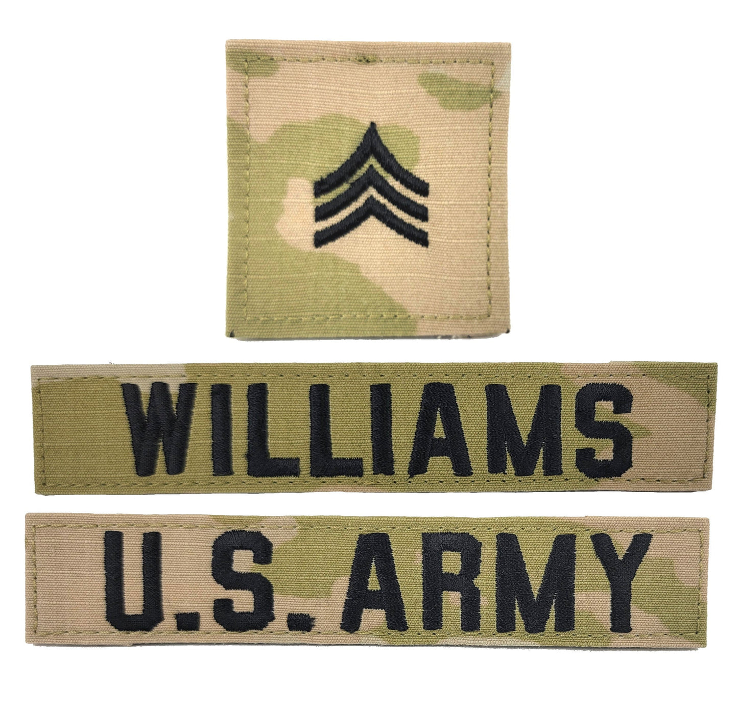 3 Piece Set - U.S. Army OCP Name Tape & Rank  - 3 Color OCP