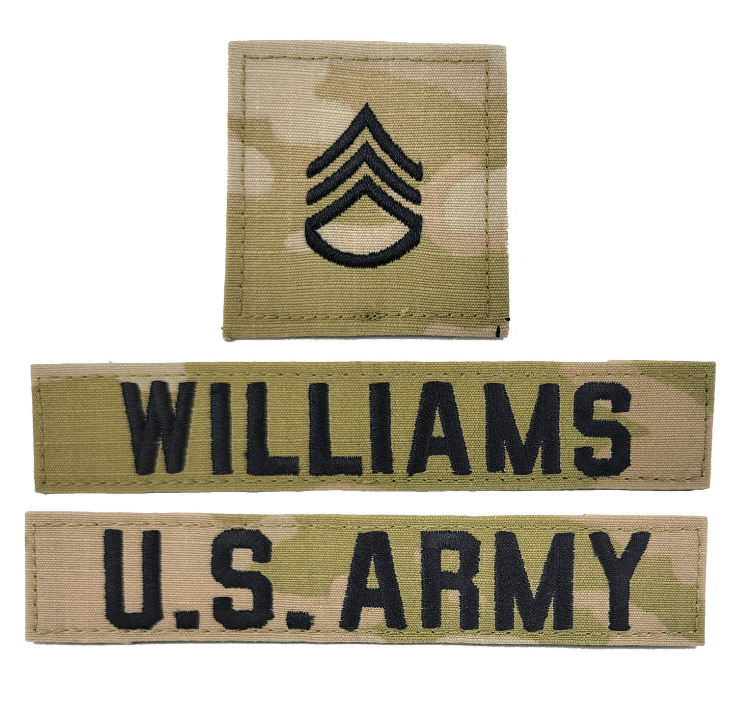 3 Piece Set - U.S. Army OCP Name Tape & Rank  - 3 Color OCP