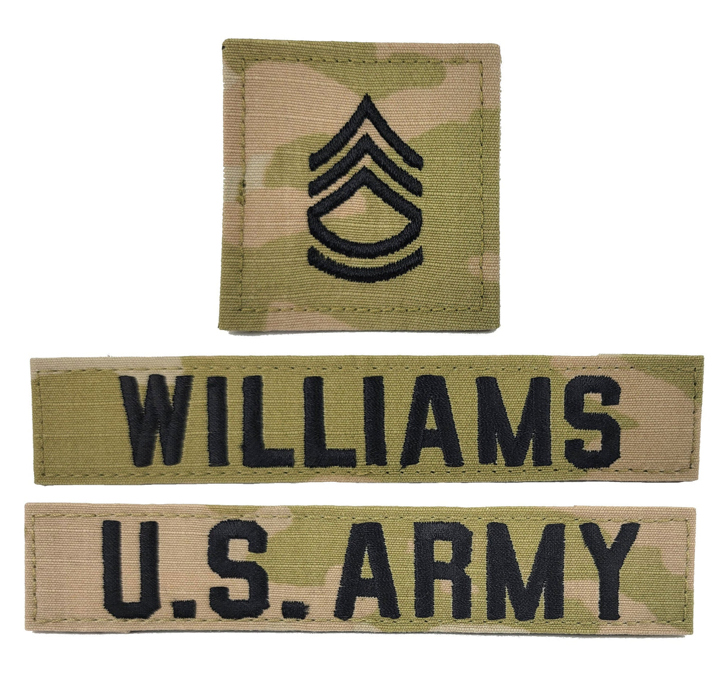 3 Piece Set - U.S. Army OCP Name Tape & Rank  - 3 Color OCP