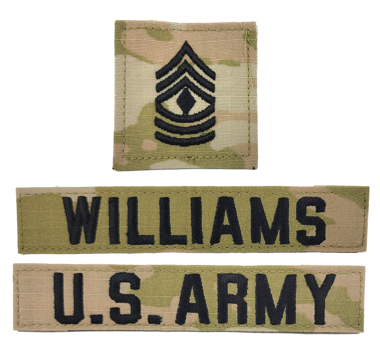 3 Piece Set - U.S. Army OCP Name Tape & Rank  - 3 Color OCP
