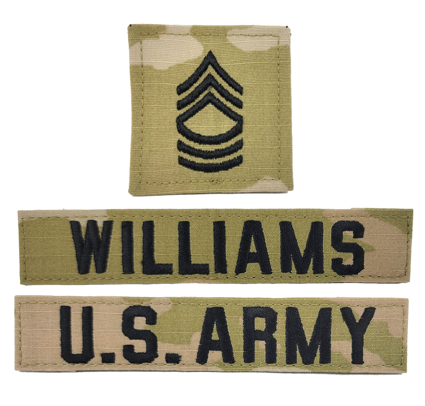 3 Piece Set - U.S. Army OCP Name Tape & Rank  - 3 Color OCP