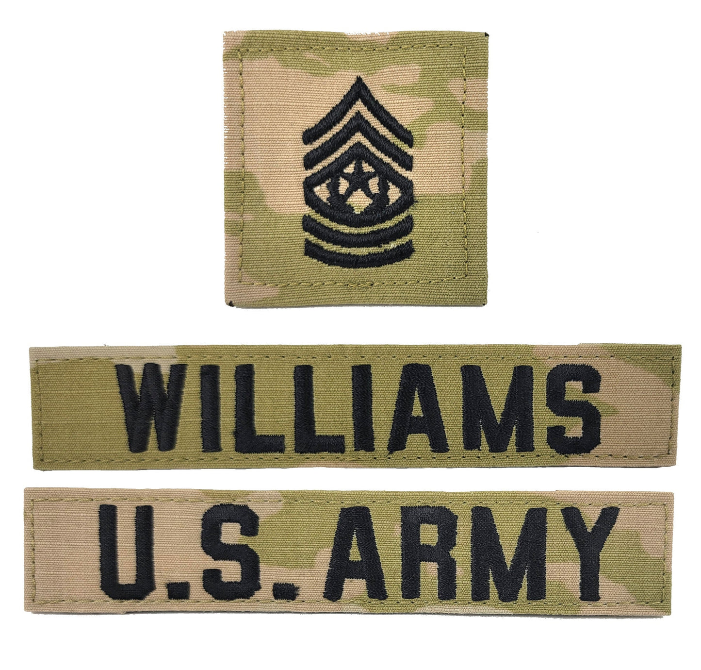 3 Piece Set - U.S. Army OCP Name Tape & Rank  - 3 Color OCP