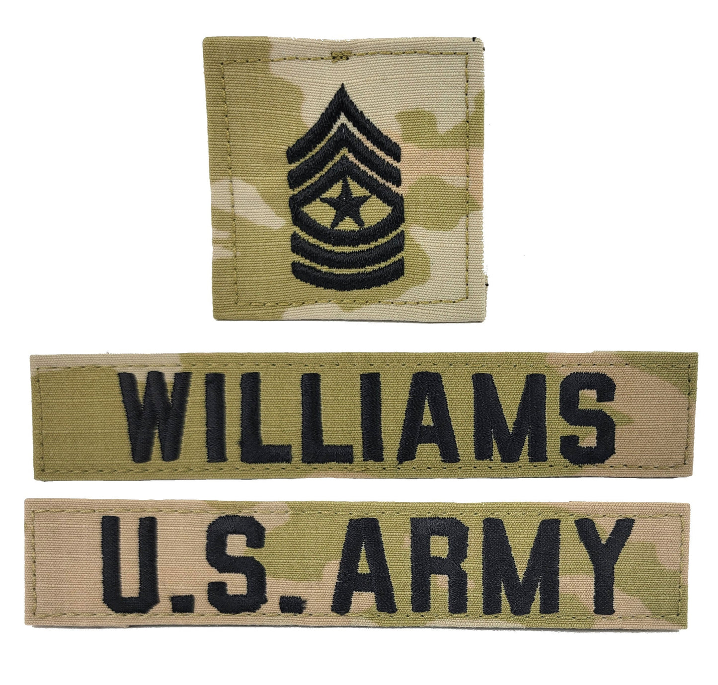 3 Piece Set - U.S. Army OCP Name Tape & Rank  - 3 Color OCP