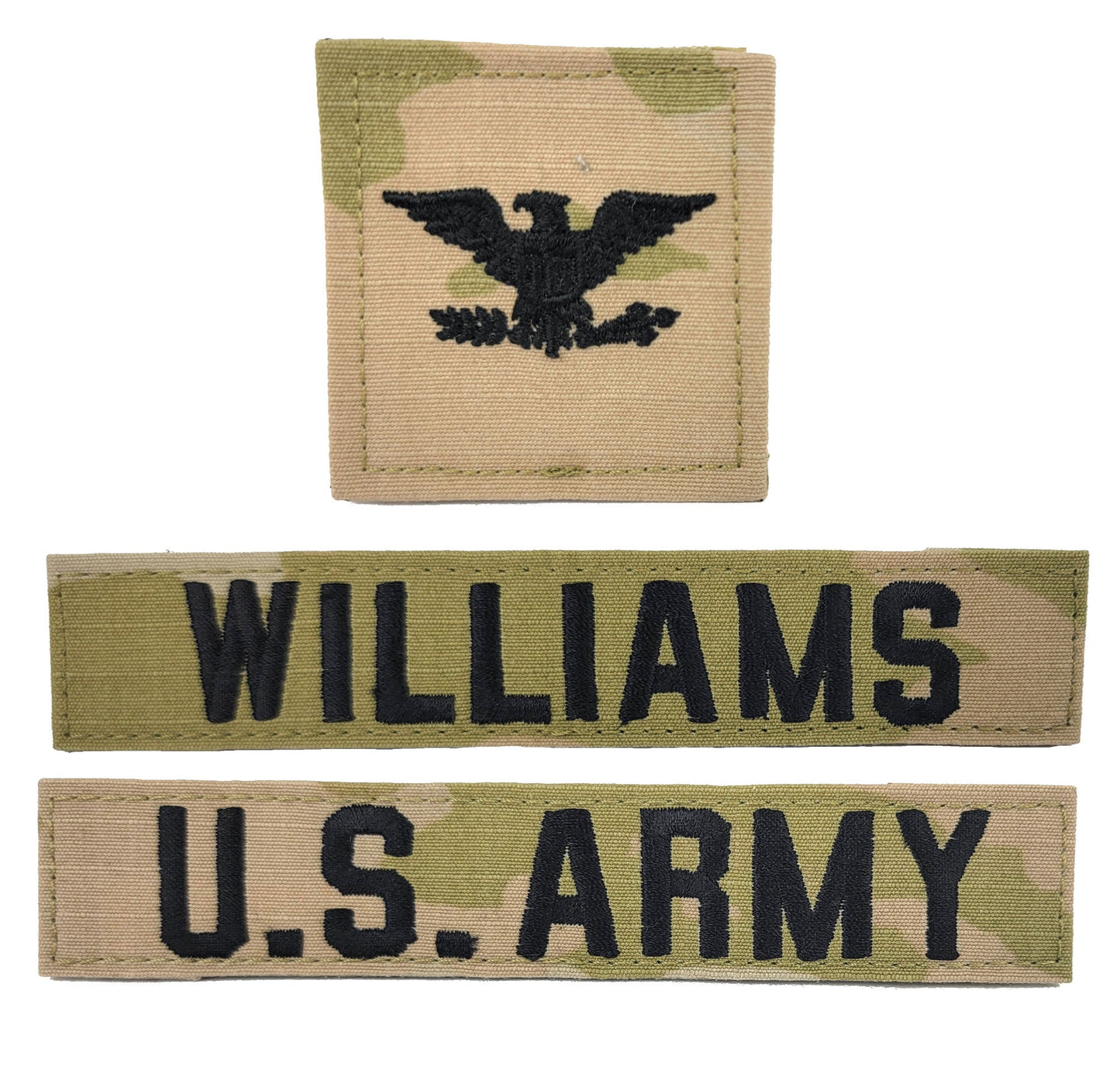 3 Piece Set - U.S. Army OCP Name Tape & Rank  - 3 Color OCP