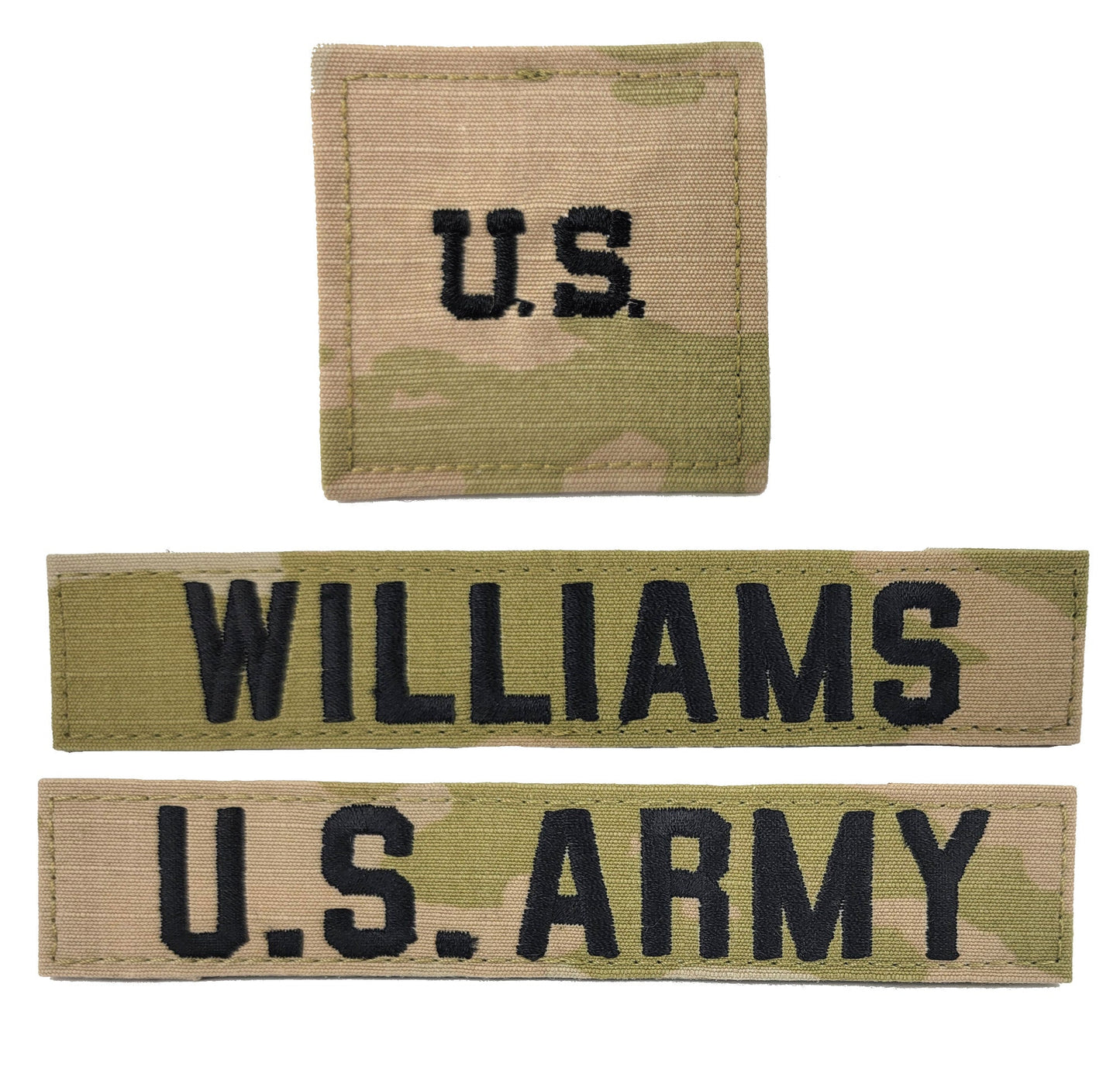 3 Piece Set - U.S. Army OCP Name Tape & Rank  - 3 Color OCP
