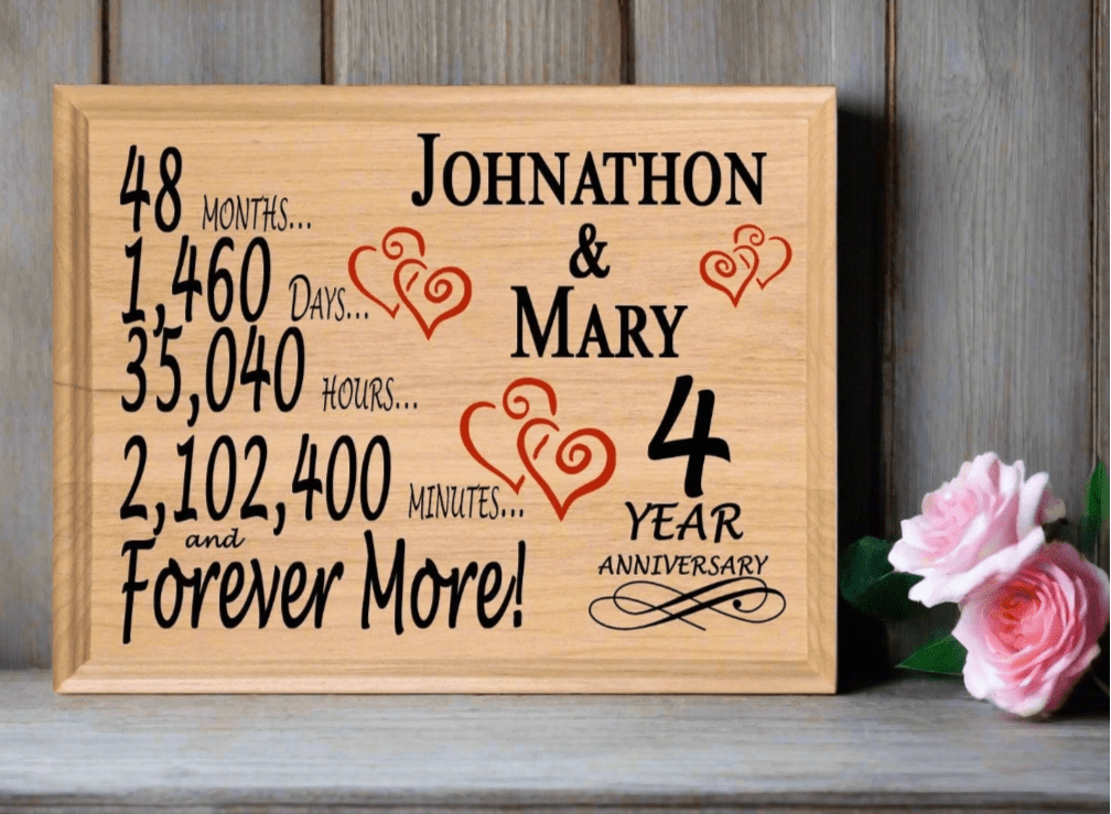Personalized 4th Anniversary Gift – Custom Wood Keepsake for Husband, Wife, or Couple