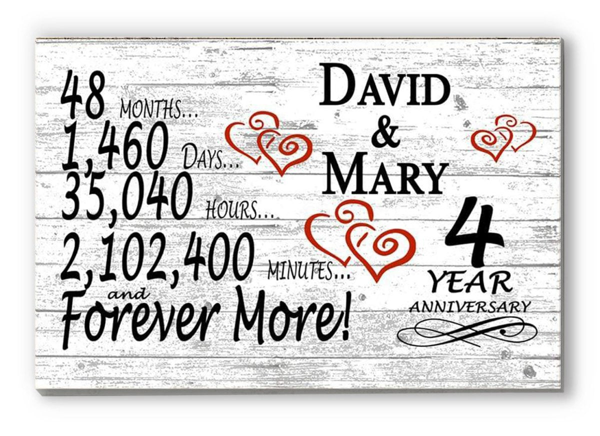 4 Year Anniversary Gift Personalized 4th Wedding Anniversary Present
