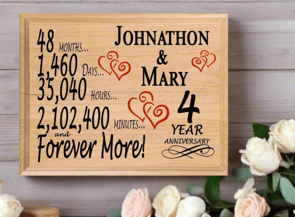 Personalized 4th Anniversary Gift – Custom Wood Keepsake for Husband, Wife, or Couple