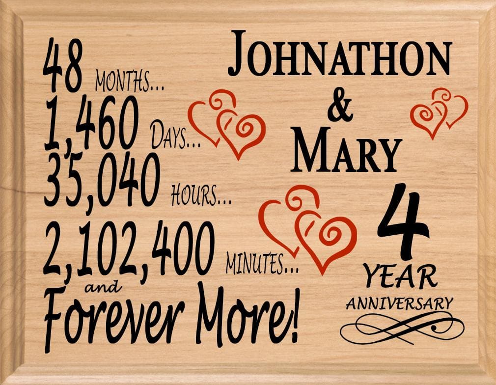 Personalized 4th Anniversary Gift – Custom Wood Keepsake for Husband, Wife, or Couple