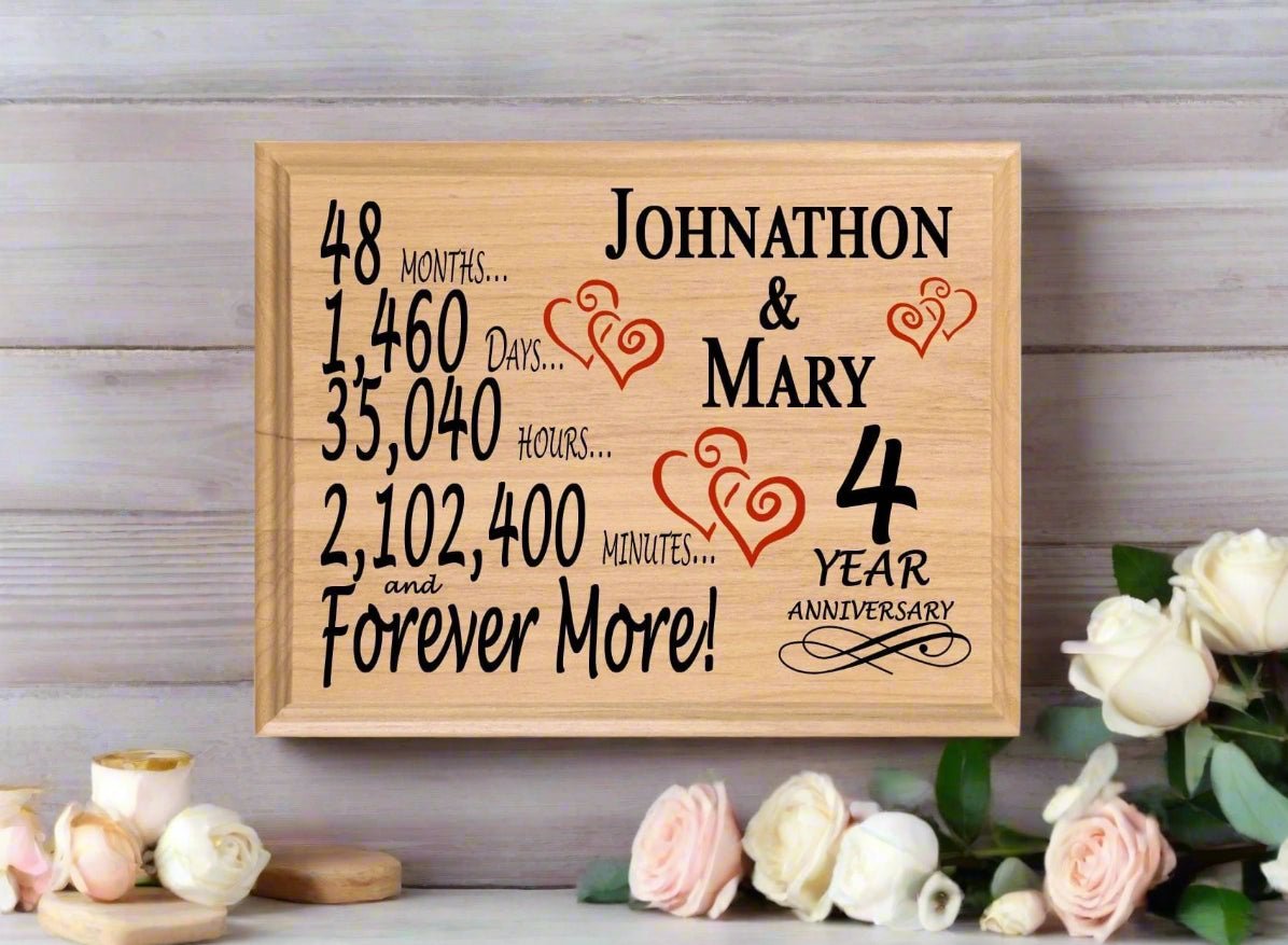 Personalized 4th Anniversary Gift – Custom Wood Keepsake for Husband, Wife, or Couple