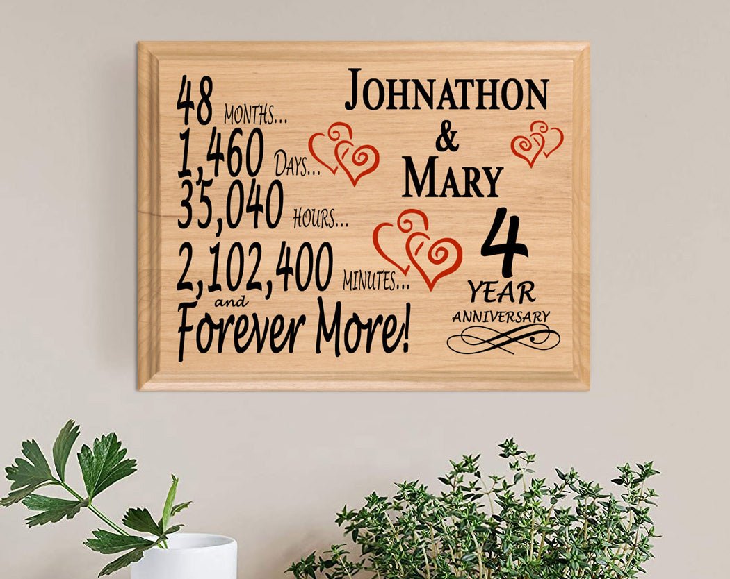 Personalized 4th Anniversary Gift – Custom Wood Keepsake for Husband, Wife, or Couple