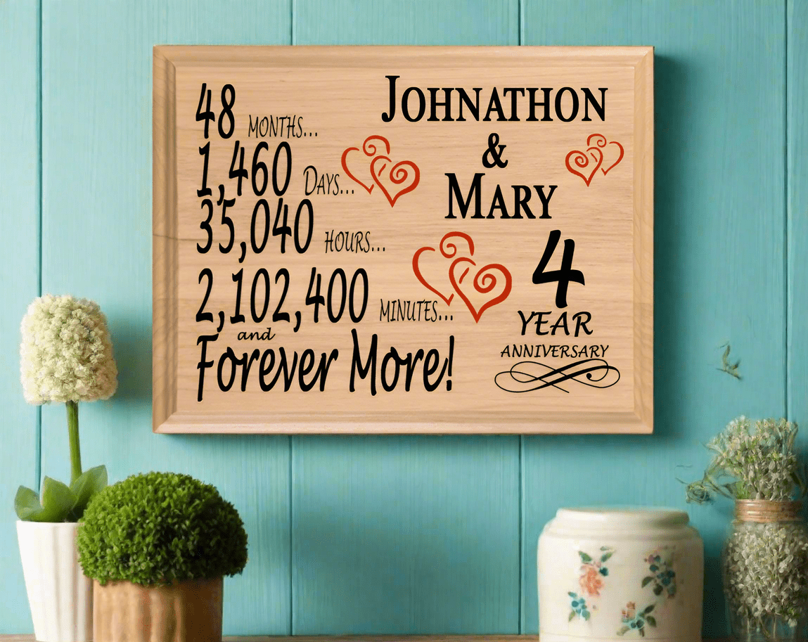 Personalized 4th Anniversary Gift – Custom Wood Keepsake for Husband, Wife, or Couple