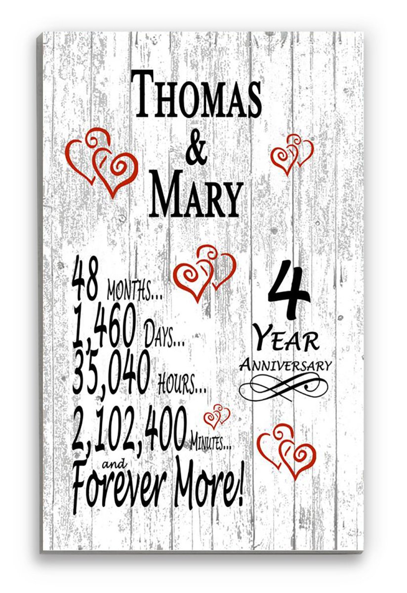 4 Year Anniversary Gift – Personalized 4th Anniversary Plaque with Custom Names