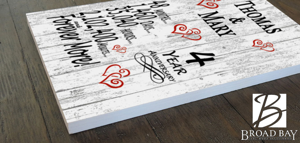 4 Year Anniversary Gift – Personalized 4th Anniversary Plaque with Custom Names