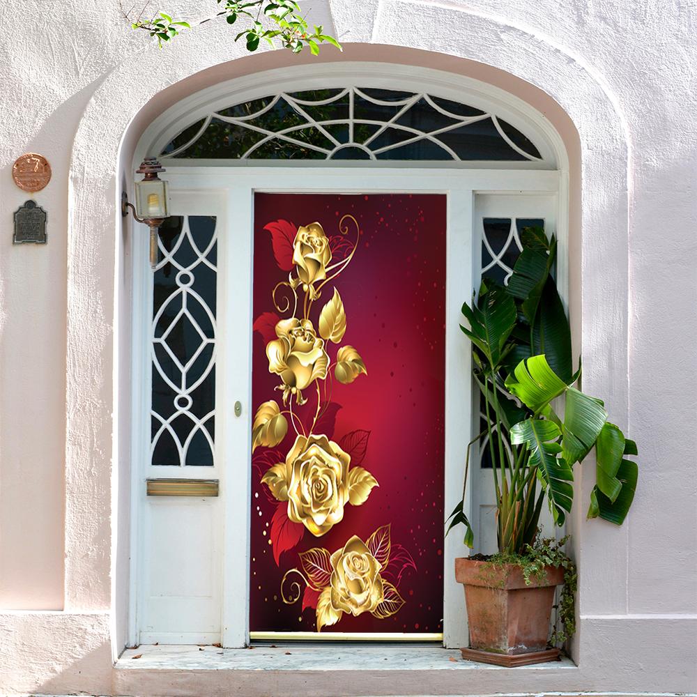 Golden Roses Red Background