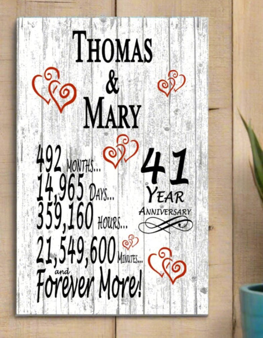41 Year Anniversary Gift – Personalized 41st Anniversary Plaque with Custom Names