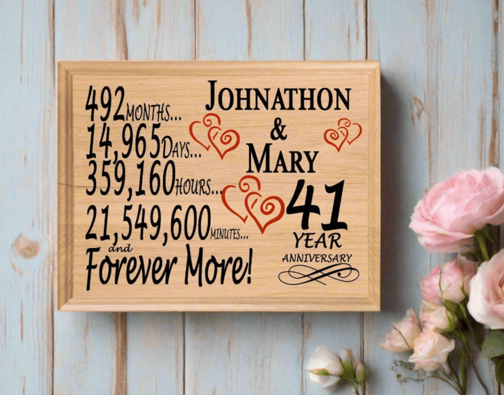 Personalized 41st Anniversary Gift – Custom Wood Keepsake for Husband, Wife, or Couple
