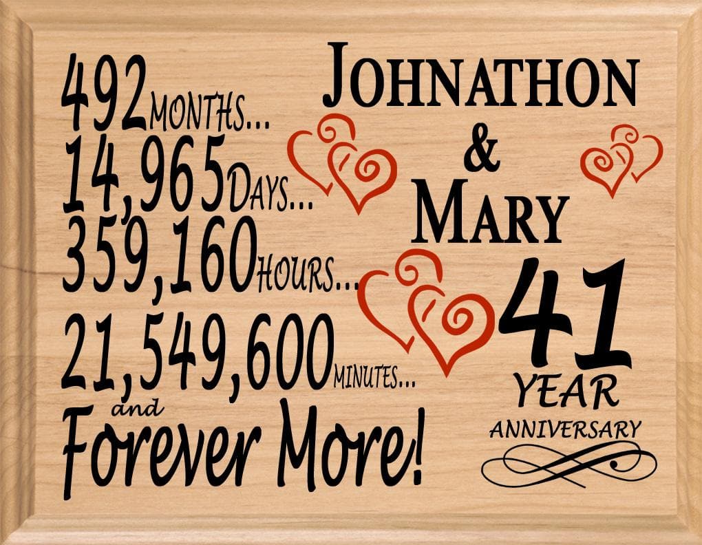 Personalized 41st Anniversary Gift – Custom Wood Keepsake for Husband, Wife, or Couple