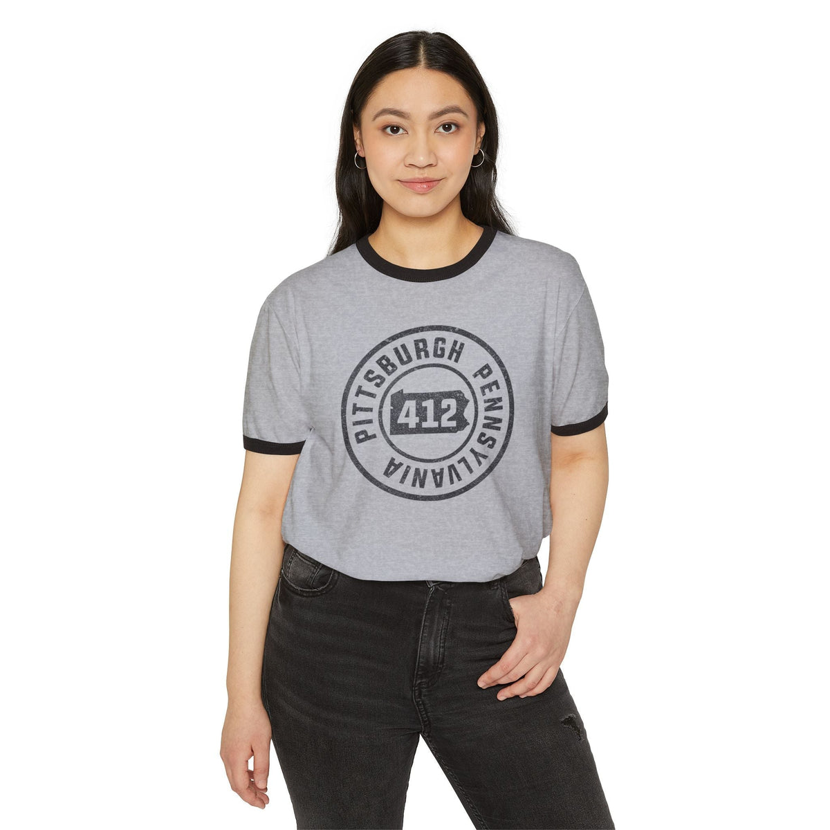 412 Area Code Pittsburgh Pa Stamped Ringer T-Shirt