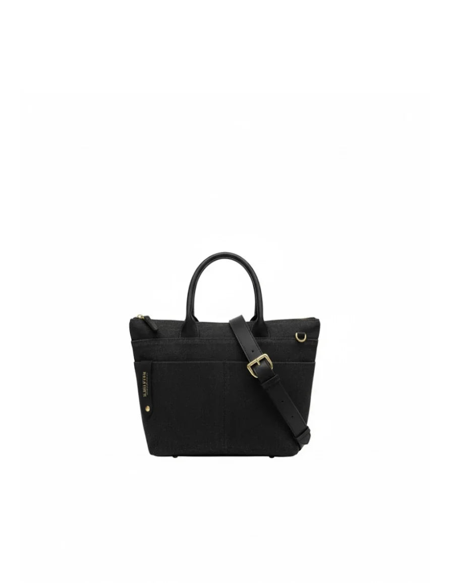 Dot | Small Tote | Black Washed Canvas + Black Leather