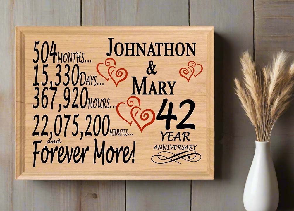 Personalized 42nd Anniversary Gift – Custom Wood Keepsake for Husband, Wife, or Couple