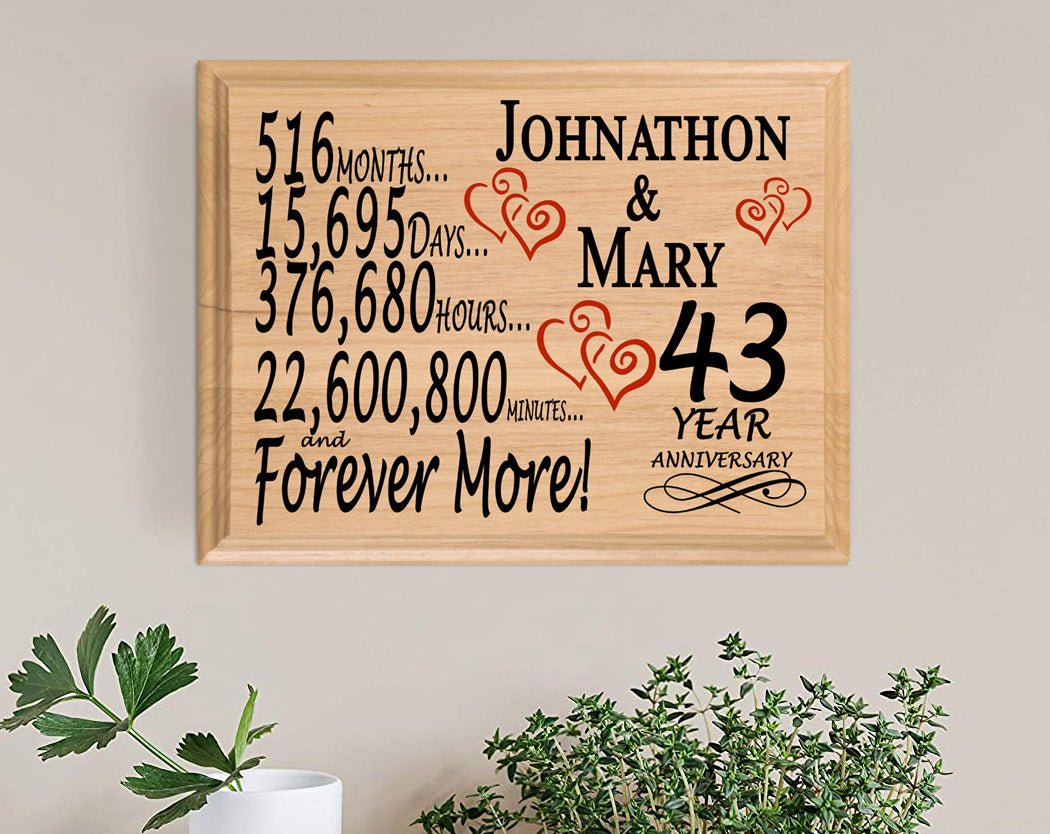 Personalized 43rd Anniversary Gift – Custom Wood Keepsake for Husband, Wife, or Couple