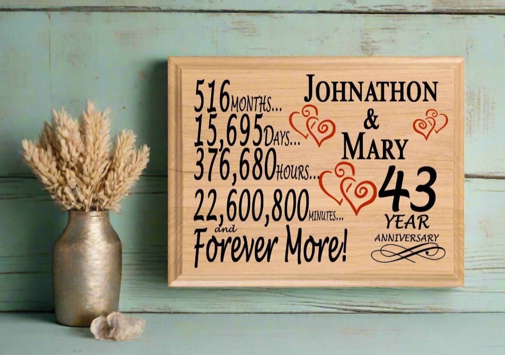 Personalized 43rd Anniversary Gift – Custom Wood Keepsake for Husband, Wife, or Couple