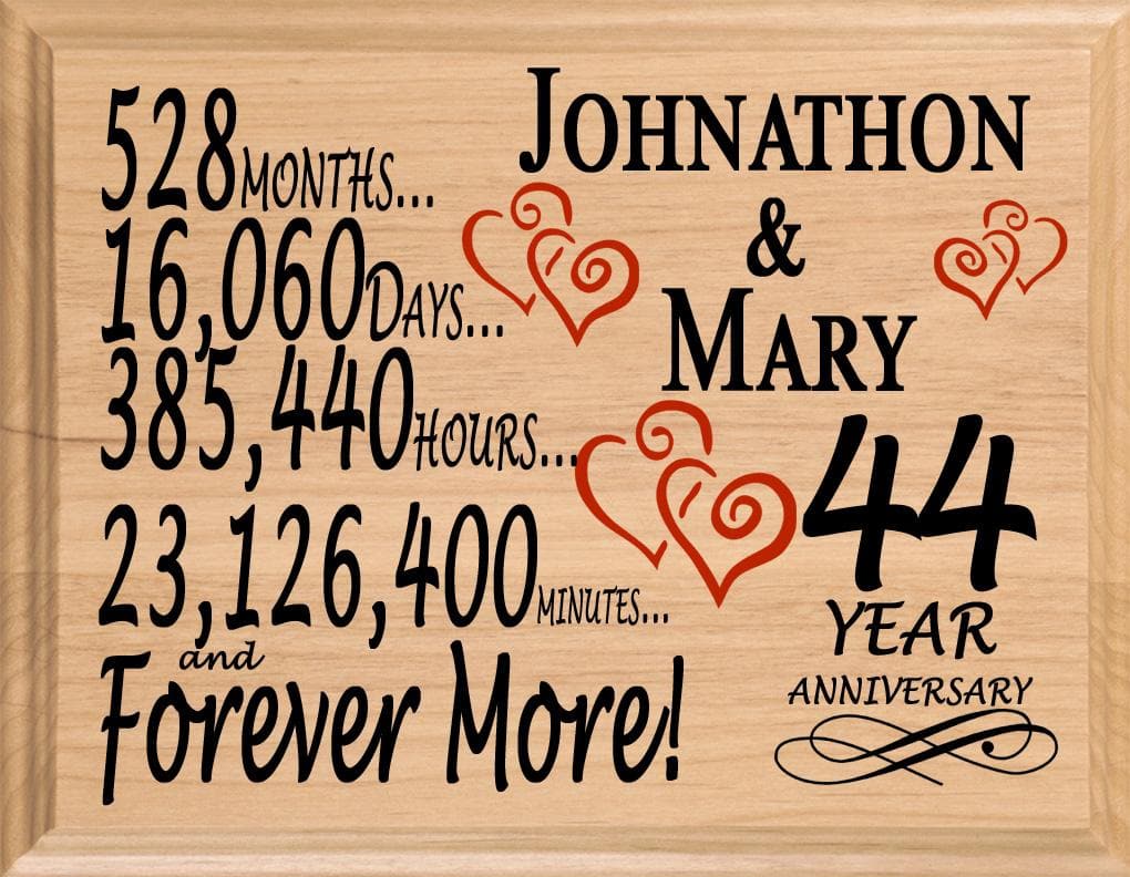 Personalized 44th Anniversary Gift – Custom Wood Keepsake for Husband, Wife, or Couple