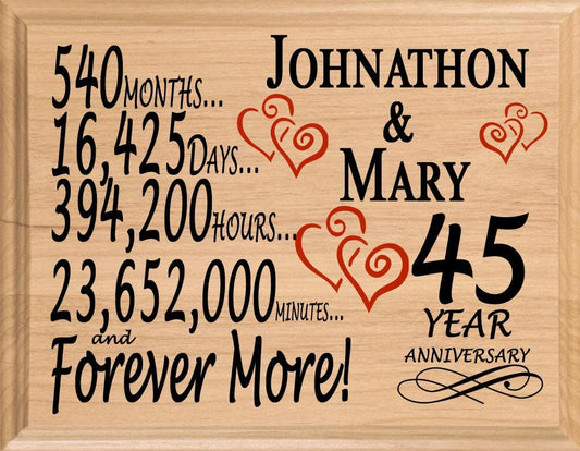 Personalized 45th Anniversary Gift – Custom Wood Keepsake for Husband, Wife, or Couple