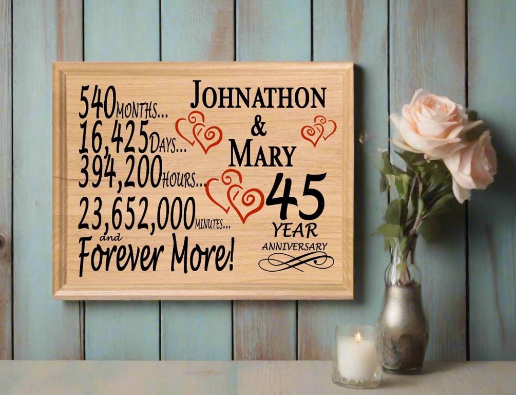 Personalized 45th Anniversary Gift – Custom Wood Keepsake for Husband, Wife, or Couple