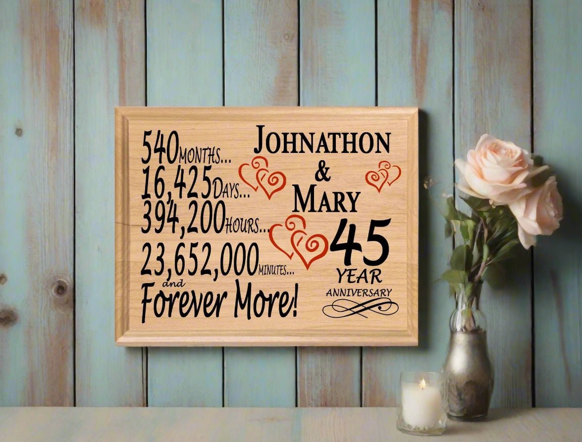 Personalized 45th Anniversary Gift – Custom Wood Keepsake for Husband, Wife, or Couple